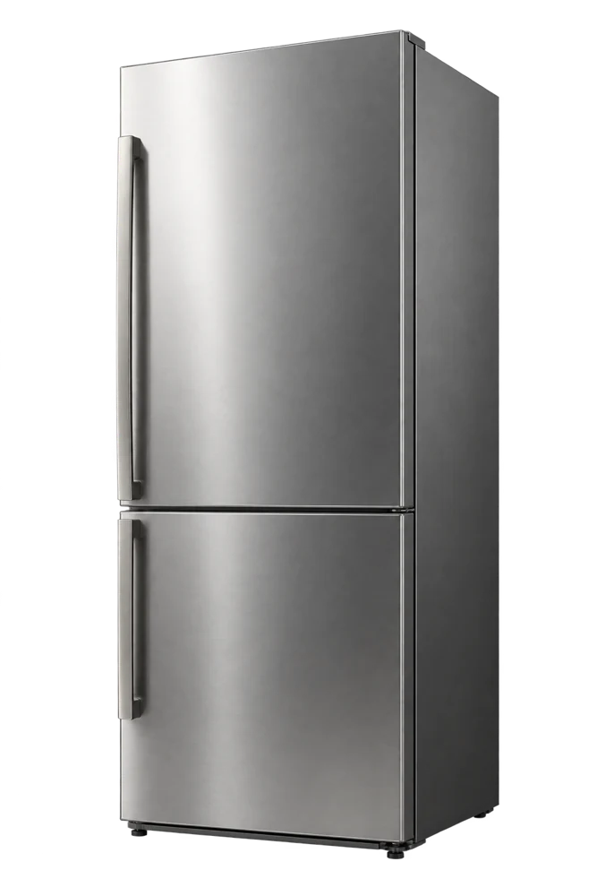 Illustrative titanium-finish refrigerator